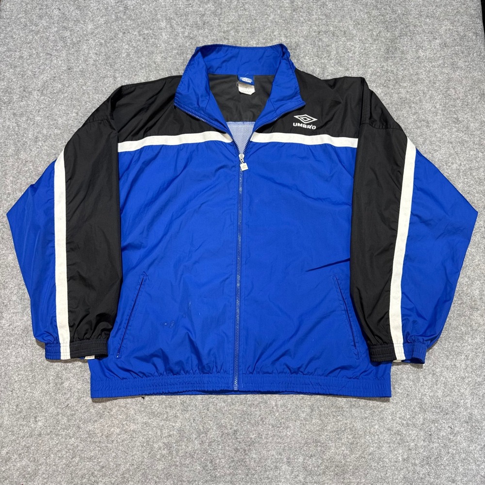 Umbro Vintage Colorblock Windbreaker Jacket Blue Black White Mens XL Full Zip